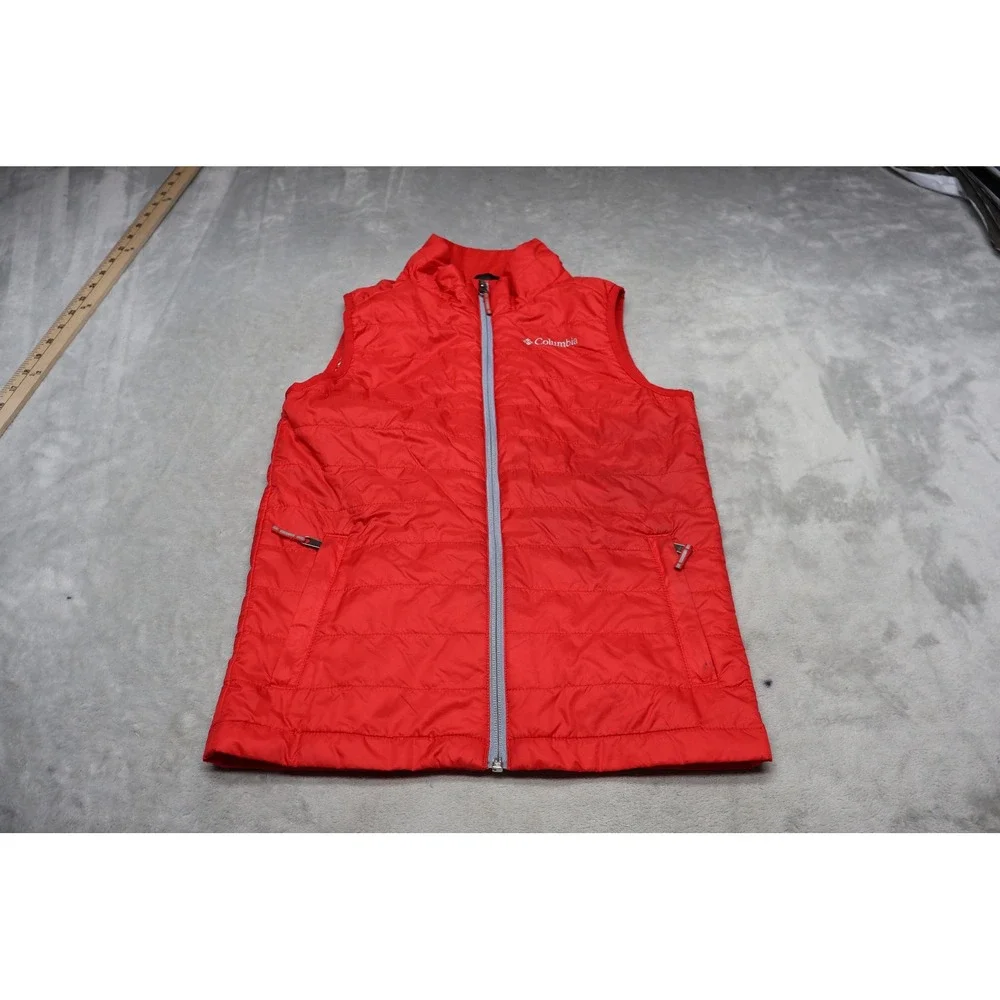 Columbia Vest Youth Medium Red Omni Heat Insulated Quilted Full Zip Puffer